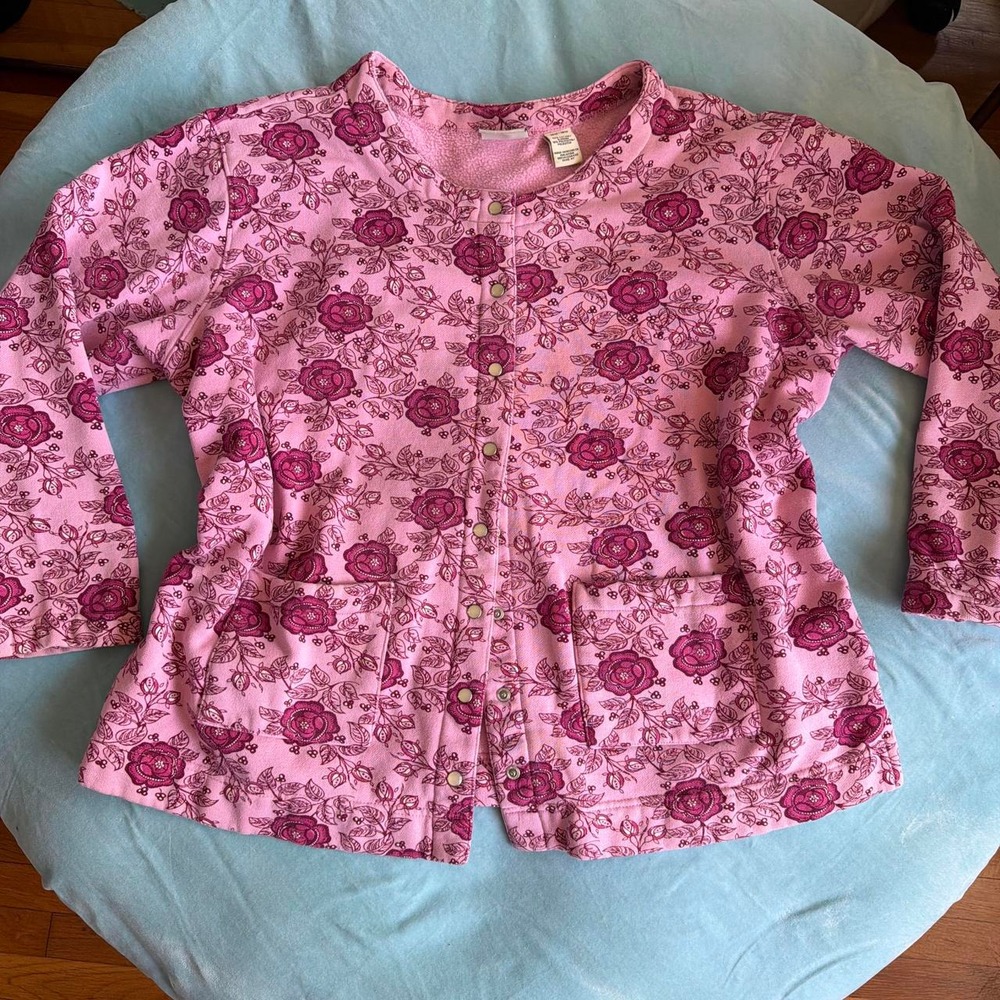 Classic Elements Pink Floral Cardigan Jacket Women Plus 16W-18W Cottagecore